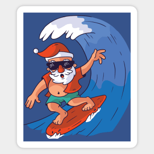 Fun & Colorful Surfing Santa with Giant Pipeline Wave Sticker
